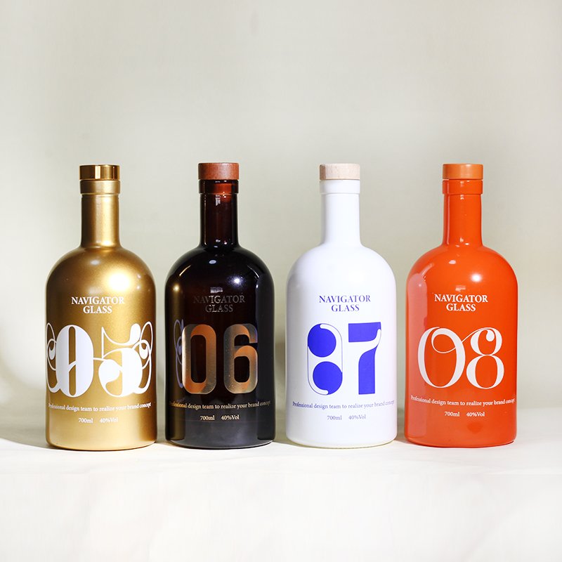 500/700/750ml/1 Liter Custom Empty Transparent Round Juice Milk Water Liqueur Wine Olive Vodka Whisky Gin Tequila Glass Bottle