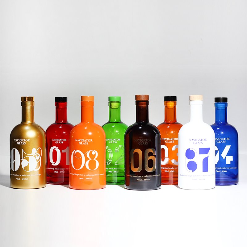 500/700/750ml/1 Liter Custom Empty Transparent Round Juice Milk Water Liqueur Wine Olive Vodka Whisky Gin Tequila Glass Bottle