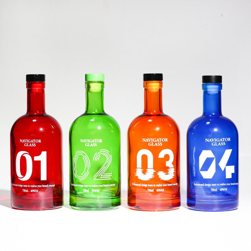 500/700/750ml/1 Liter Custom Empty Transparent Round Juice Milk Water Liqueur Wine Olive Vodka Whisky Gin Tequila Glass Bottle