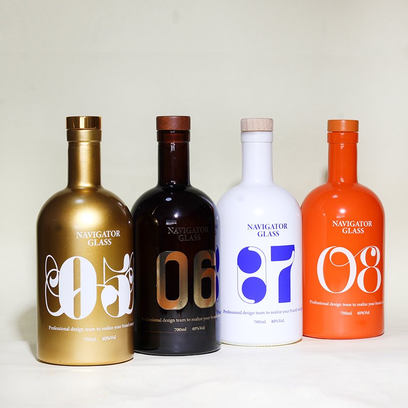 500/700/750ml/1 Liter Custom Empty Transparent Round Juice Milk Water Liqueur Wine Olive Vodka Whisky Gin Tequila Glass Bottle