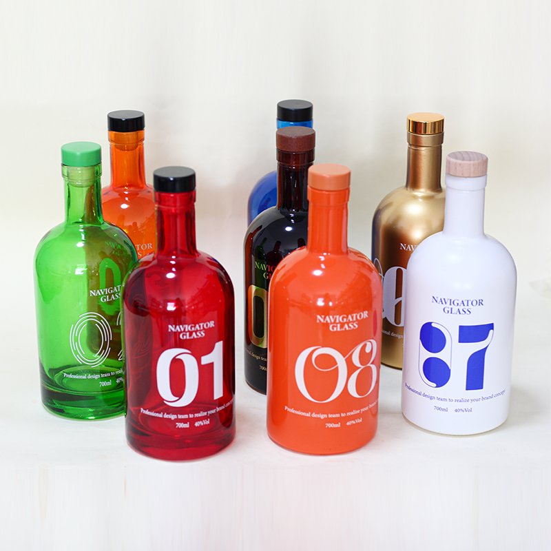 500/700/750ml/1 Liter Custom Empty Transparent Round Juice Milk Water Liqueur Wine Olive Vodka Whisky Gin Tequila Glass Bottle