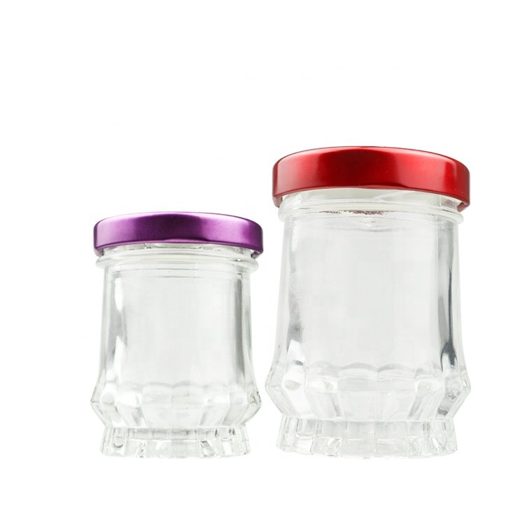 Popular sell 50ml 75ml 100ml empty clear custom screw mouth packing bird's nest bottles glass jam jar with metal lid