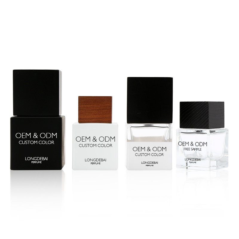 Factory mens custom crimp perfume glass bottle luxury pump sprayer clear empty square 30ml 50ml 100ml perfume bottle with box