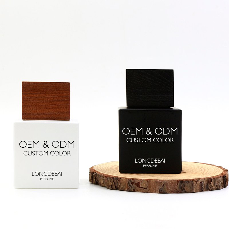 Factory mens custom crimp perfume glass bottle luxury pump sprayer clear empty square 30ml 50ml 100ml perfume bottle with box