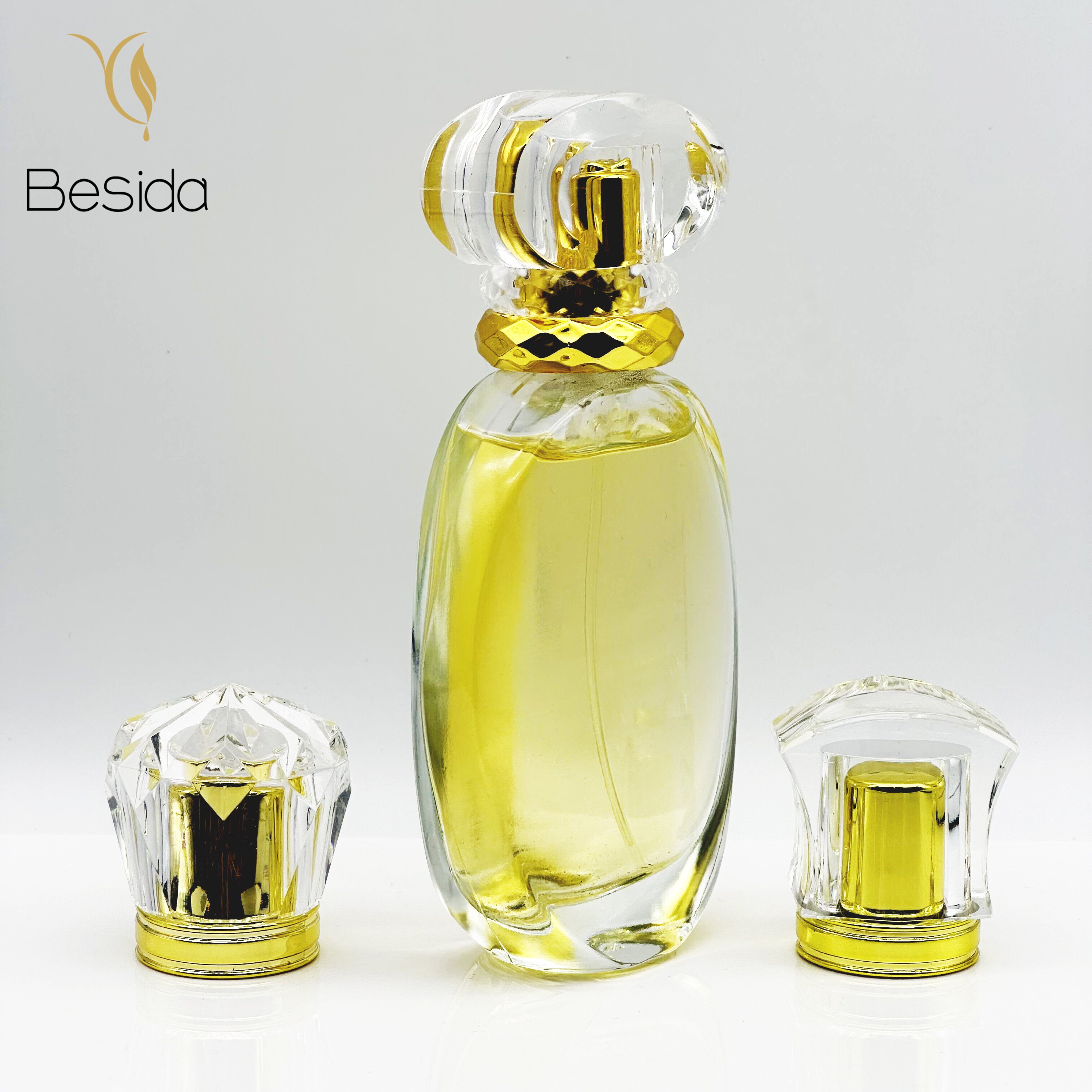 Luxury Frosted 50ml 100ml Perfume Bottle Flat Round Perfume Glass Bottle With PS cover