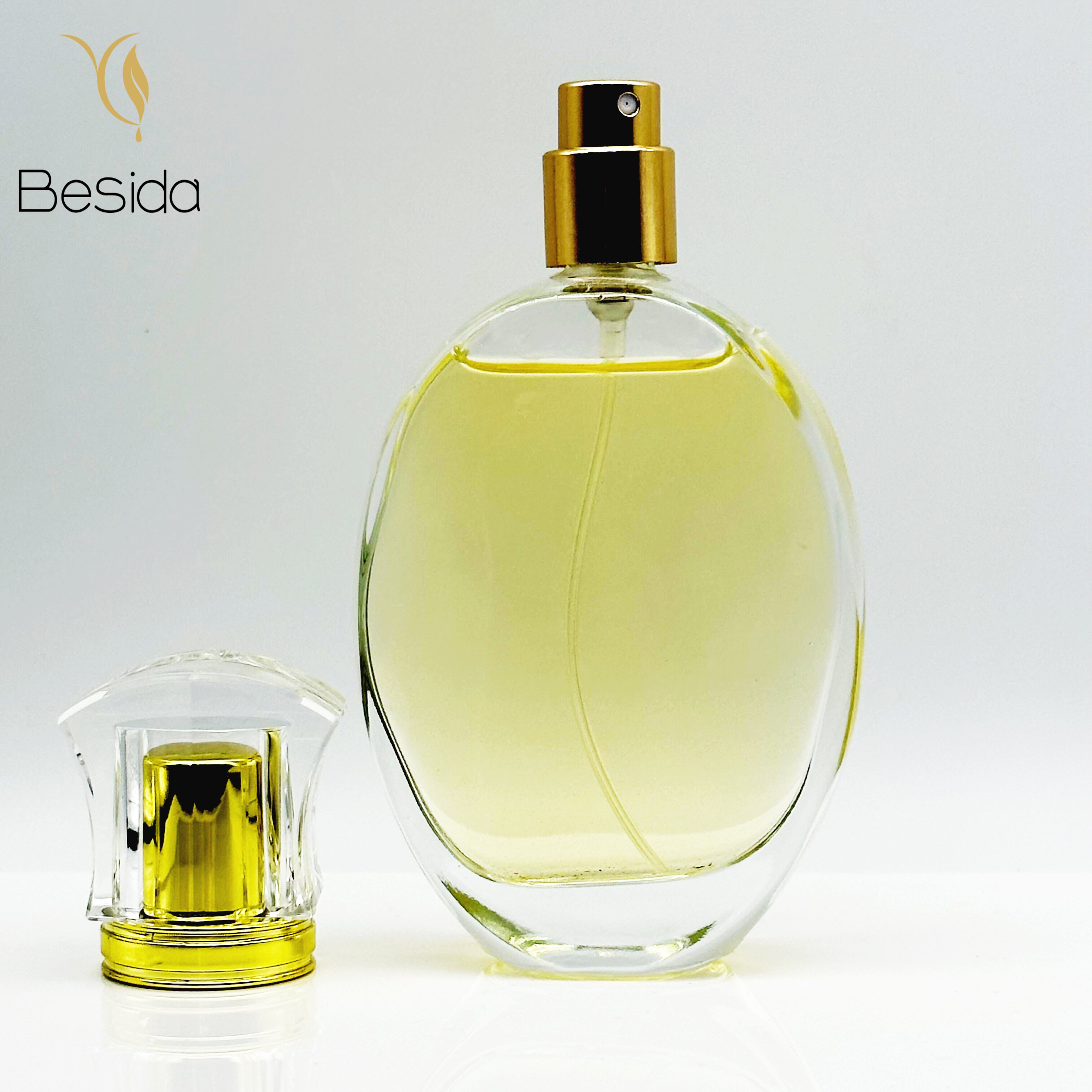 Luxury Frosted 50ml 100ml Perfume Bottle Flat Round Perfume Glass Bottle With PS cover