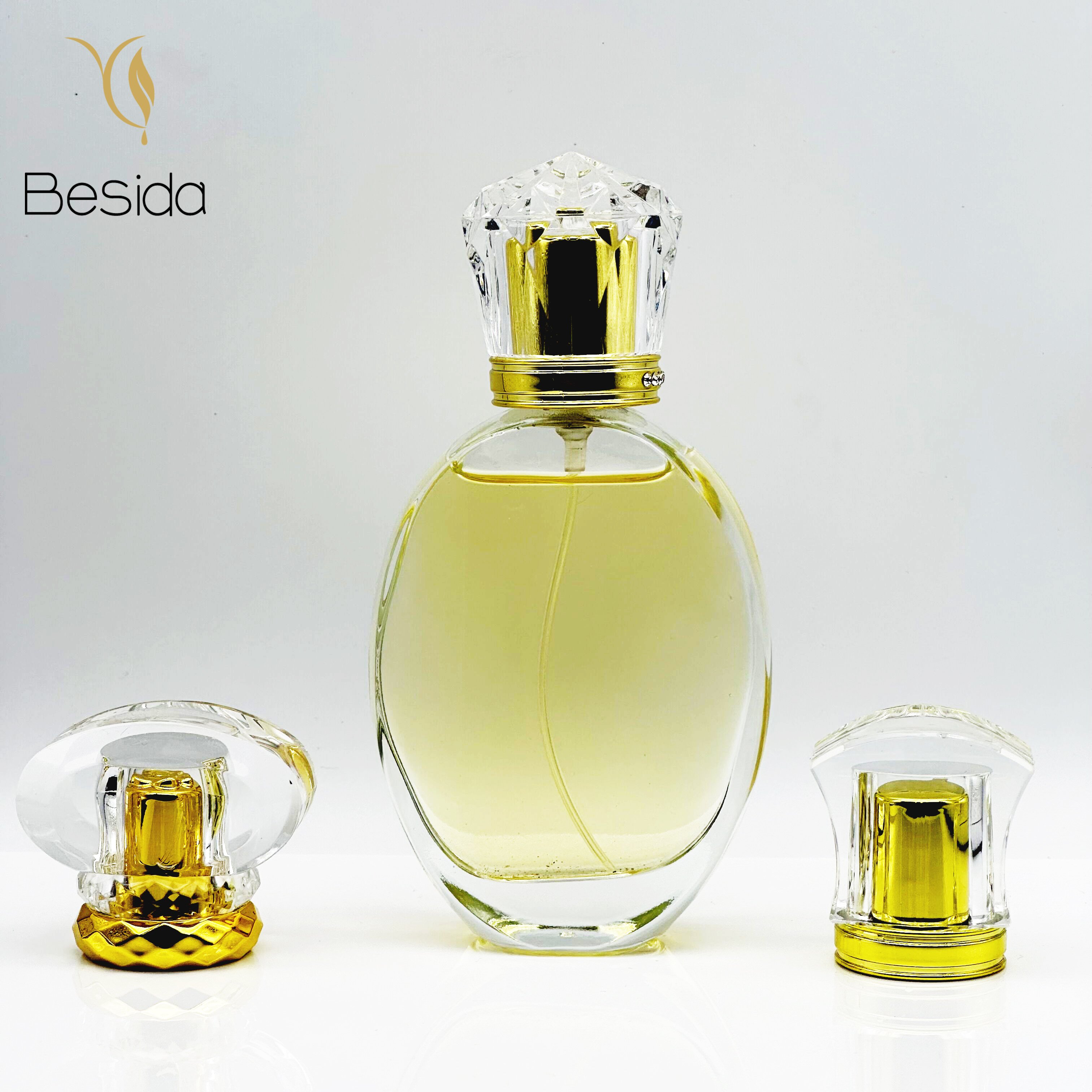 Luxury Frosted 50ml 100ml Perfume Bottle Flat Round Perfume Glass Bottle With PS cover