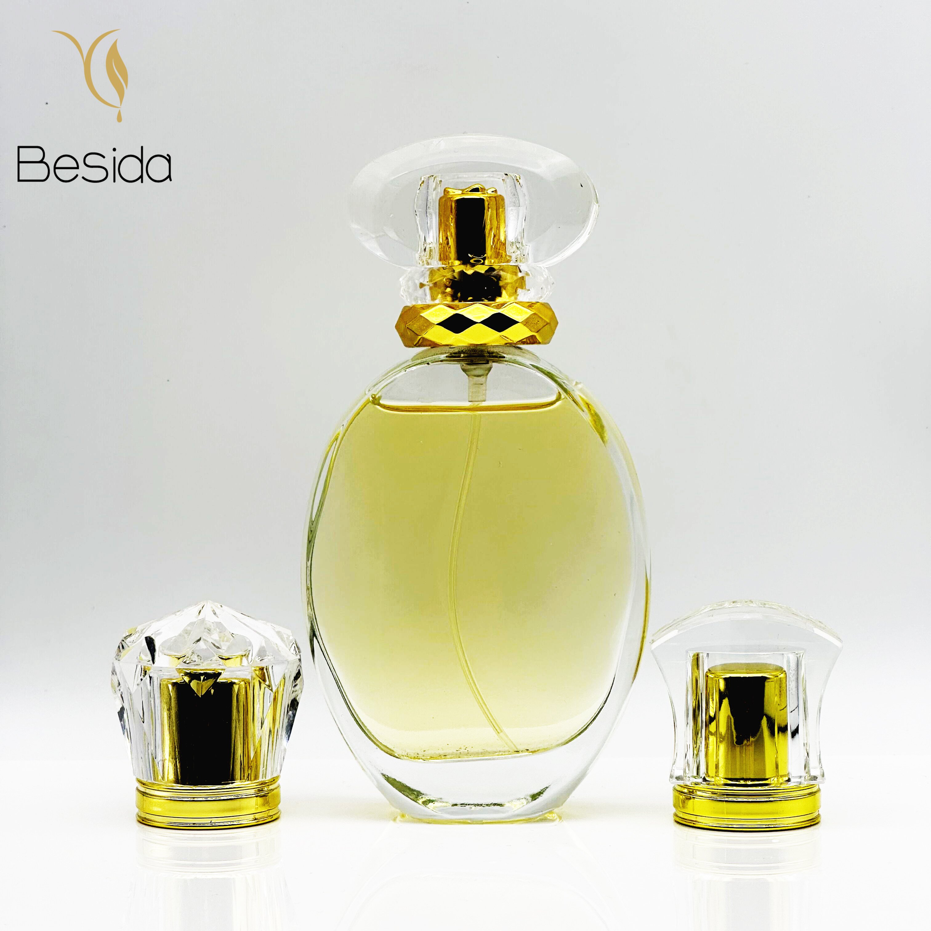 Luxury Frosted 50ml 100ml Perfume Bottle Flat Round Perfume Glass Bottle With PS cover