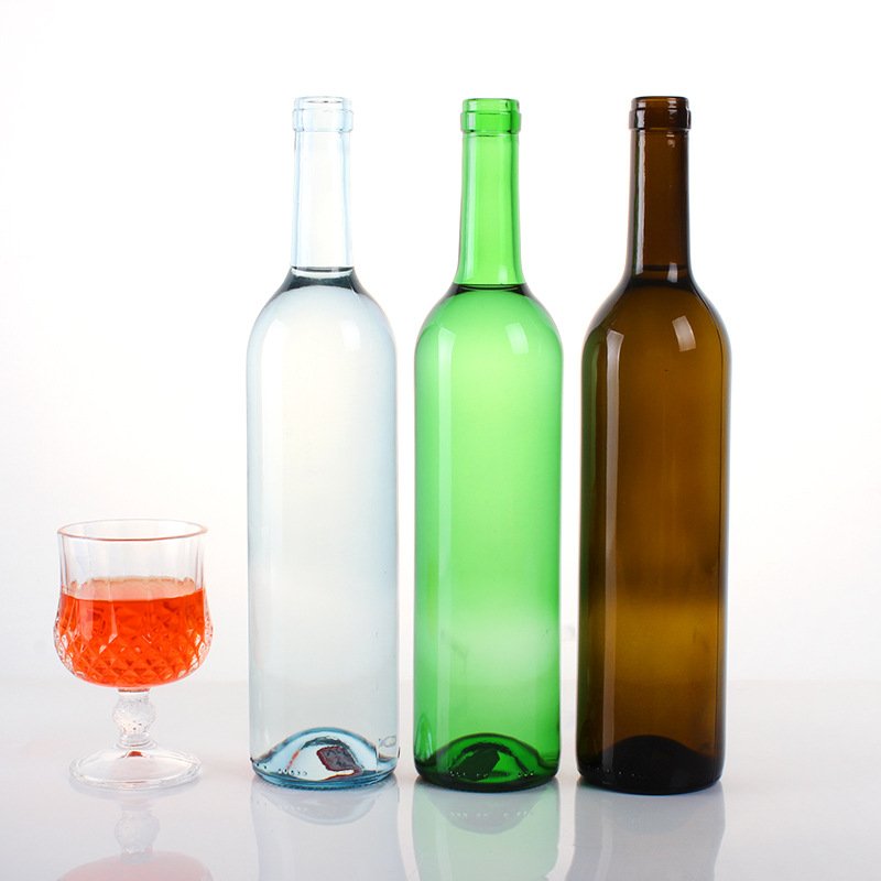 750ml colored frosted clear Green Amber Clear Wine Bottle Wine Glass Bottle with Wooden Lids