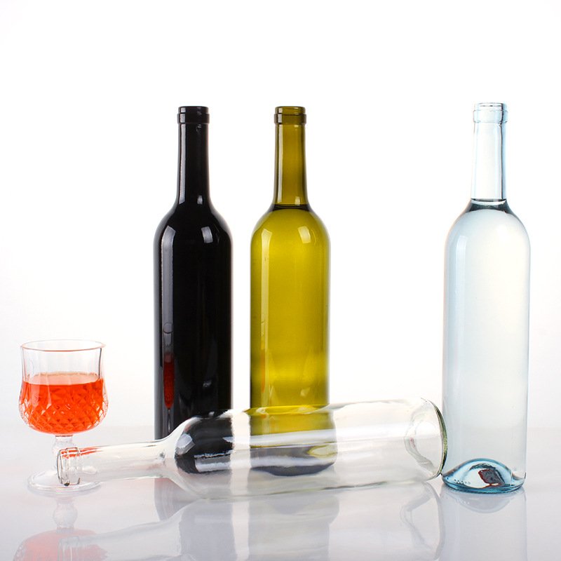 750ml colored frosted clear Green Amber Clear Wine Bottle Wine Glass Bottle with Wooden Lids