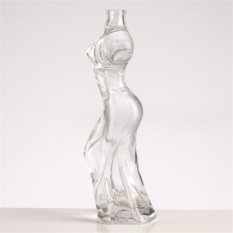 Wholesale empty 500ml unique liquor alcohol rum tequila woman body shaped glass wine bottle with cork