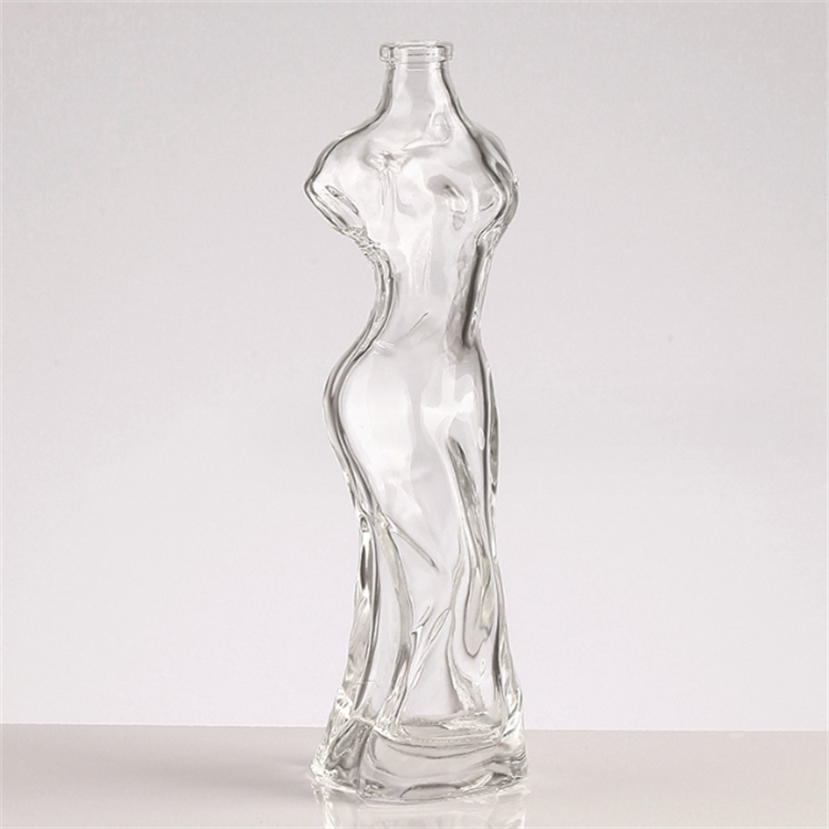 Wholesale empty 500ml unique liquor alcohol rum tequila woman body shaped glass wine bottle with cork