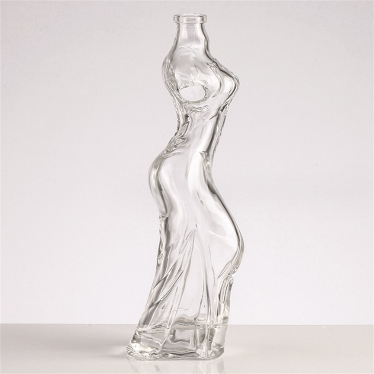 Wholesale empty 500ml unique liquor alcohol rum tequila woman body shaped glass wine bottle with cork
