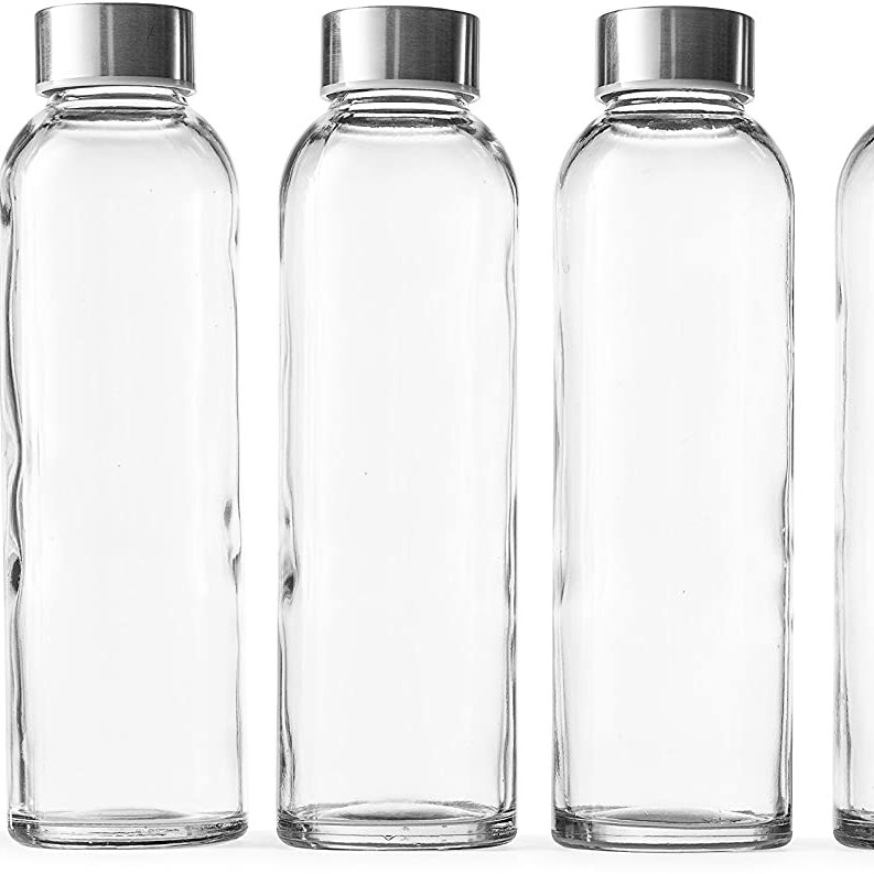Amazon best seller 18Oz Glass Beverage Bottles water bottle glass with stainless Steel lid with - Leak-Proof Lid