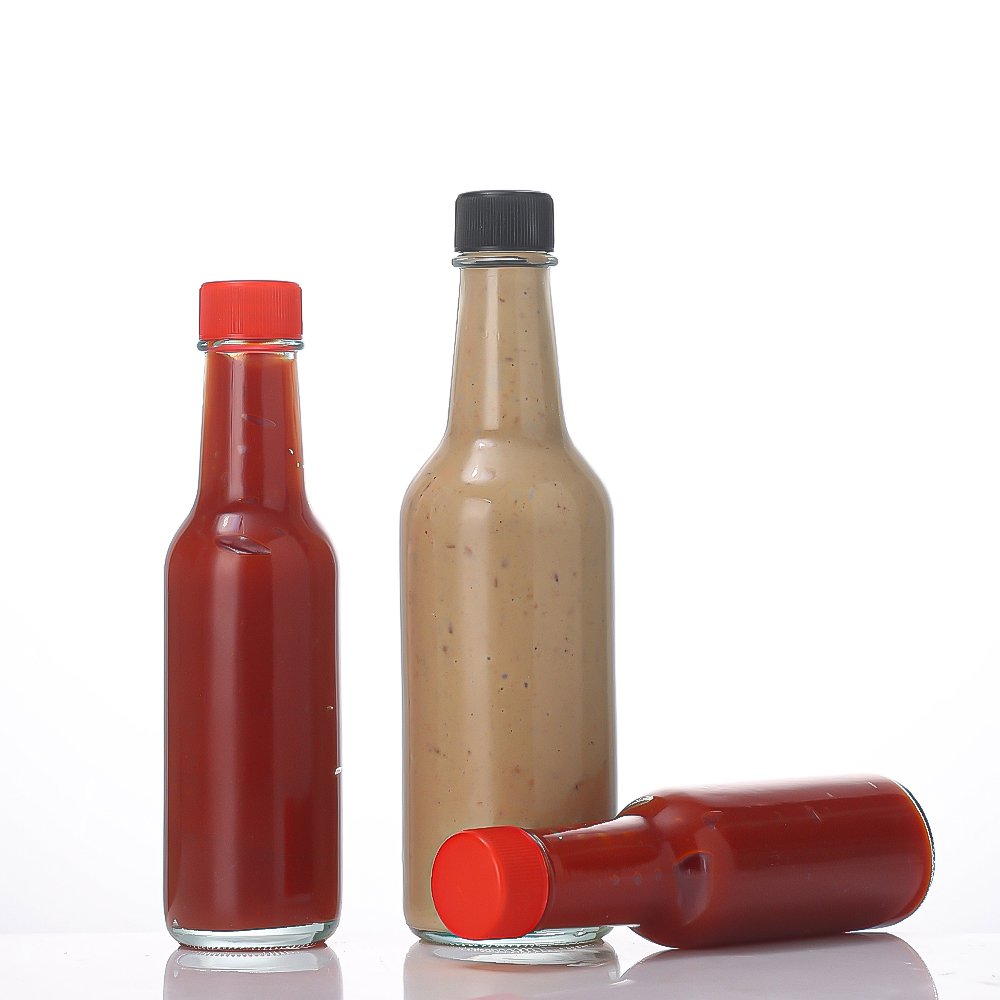 Wholesale 3oz 5oz 8oz Clear Empty Condiments Hot Sauce Chilli Ketchup Glass Bottle with Plastic Lid