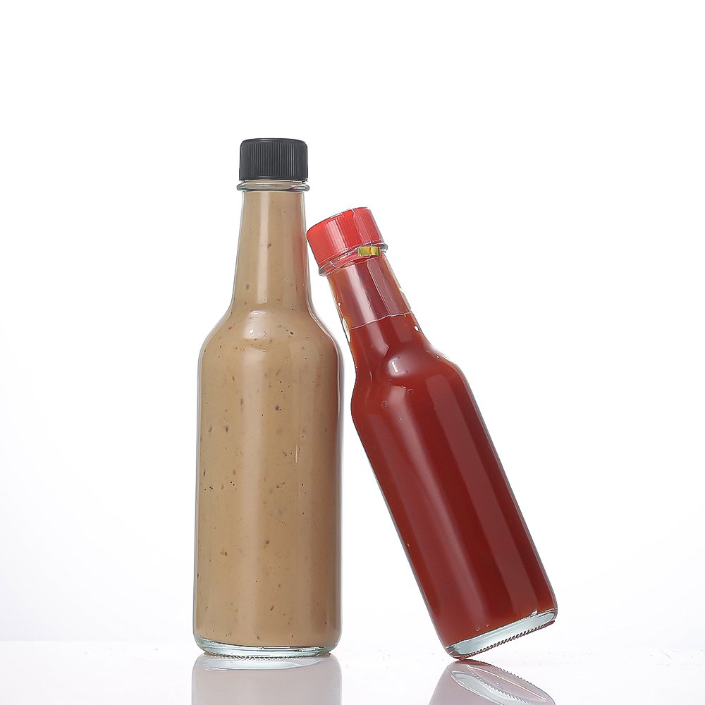 Wholesale 3oz 5oz 8oz Clear Empty Condiments Hot Sauce Chilli Ketchup Glass Bottle with Plastic Lid
