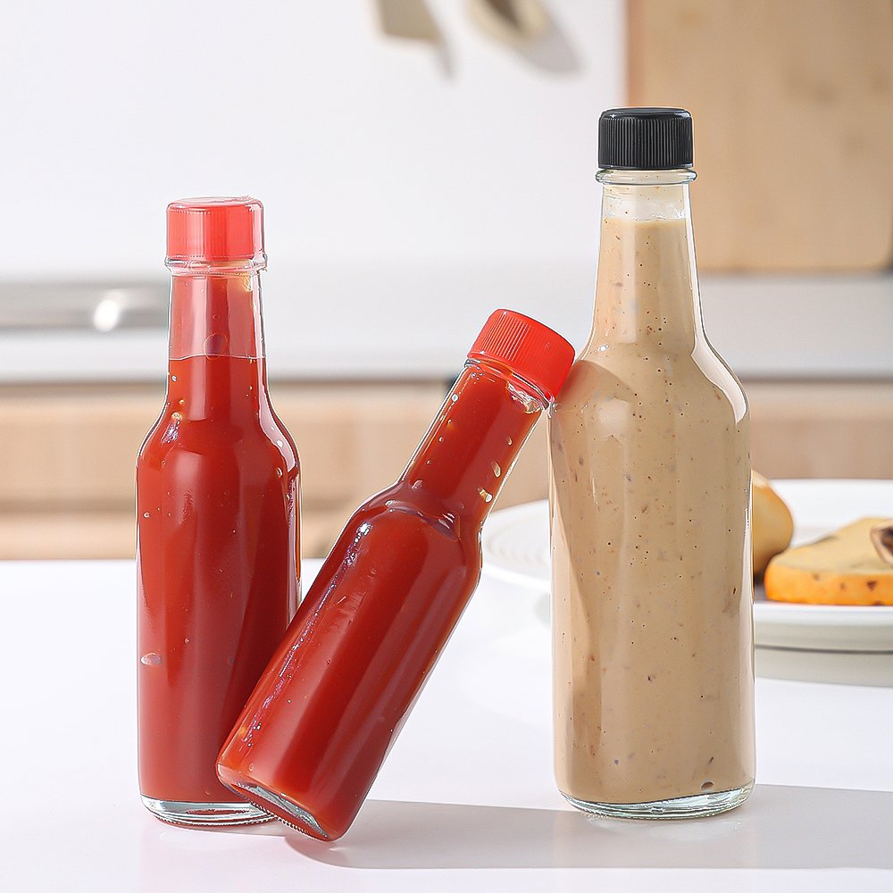 Wholesale 3oz 5oz 8oz Clear Empty Condiments Hot Sauce Chilli Ketchup Glass Bottle with Plastic Lid