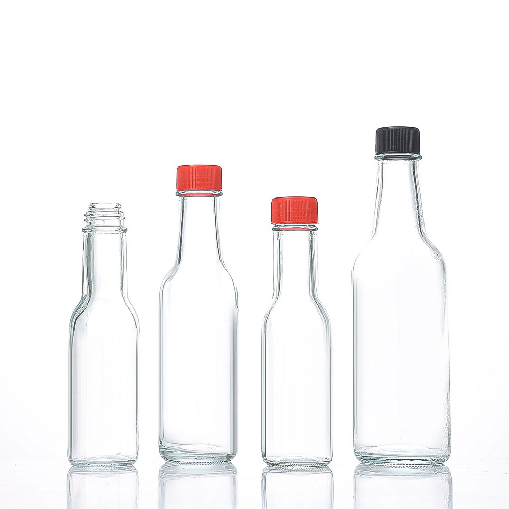Wholesale 3oz 5oz 8oz Clear Empty Condiments Hot Sauce Chilli Ketchup Glass Bottle with Plastic Lid