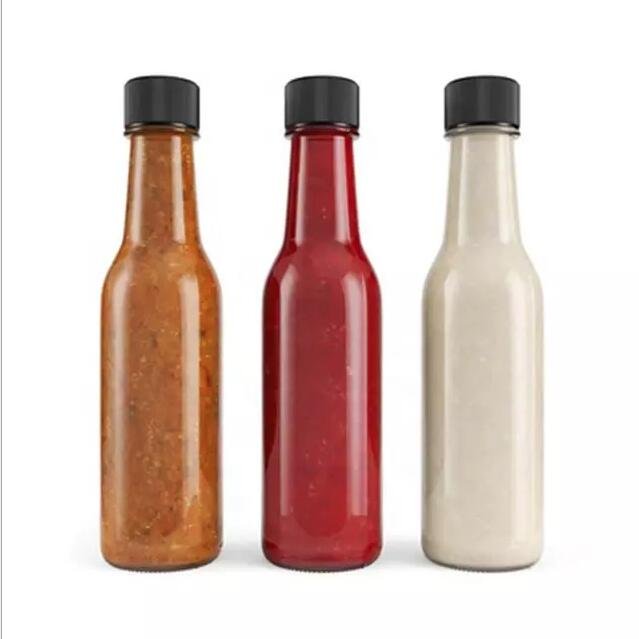 5 Oz Hot Sauce Woozy Bottles, Small Empty Glass Bottles with Red lids and Drip Dispensing Tops for Salsa