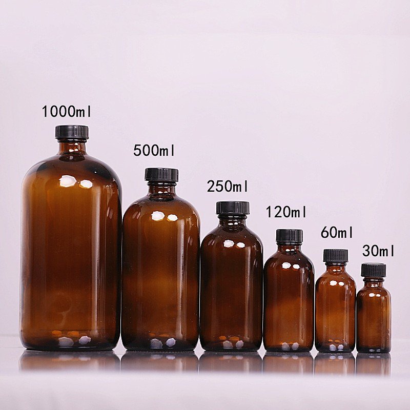 Whole 15ml 30ml 60ml 100ml 120ml 230ml 250ml 500ml 1000ml Boston Round Blue Amber essential oil Glass Bottles With Screw Cap