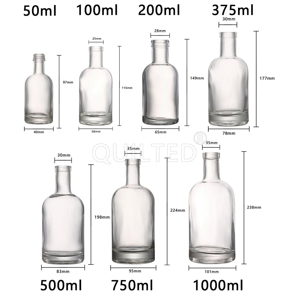 1 liter 750ml 500ml 375ml 200ml 100ml clear matte black liquor glass bottles for spirits rum vodka whiskey tequila gin