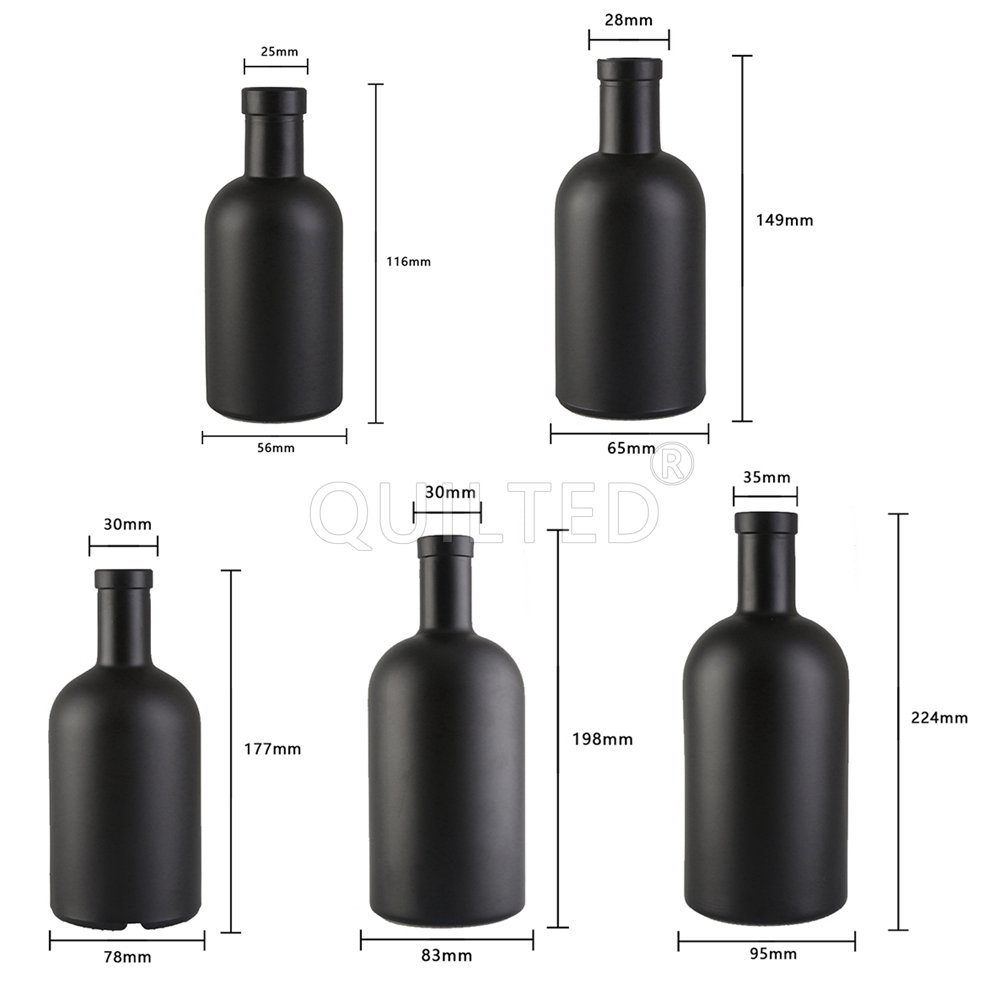 1 liter 750ml 500ml 375ml 200ml 100ml clear matte black liquor glass bottles for spirits rum vodka whiskey tequila gin