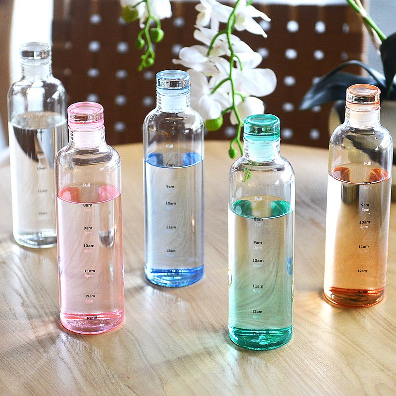 New Multiple Color Bottle With Time Marker Drift bottle for men and women transparent plastic cup leakproof simple water cup