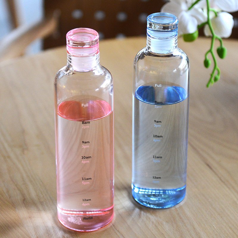 New Multiple Color Bottle With Time Marker Drift bottle for men and women transparent plastic cup leakproof simple water cup