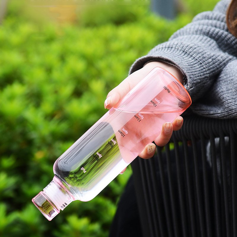 New Multiple Color Bottle With Time Marker Drift bottle for men and women transparent plastic cup leakproof simple water cup