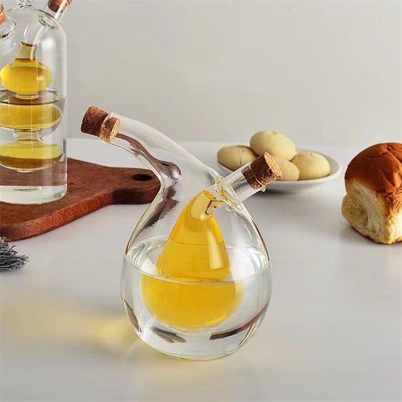 double use 2 in 1 oil & vinegar dispenser cruet bottle with cork stoppers hand blown glass Glass Caster Oil and Vinegar Bottles