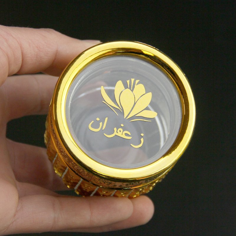 Custom Logo Gilde Iran 5g Saffron Glass Container 10g Zaffron Luxury Gold Glass Round Bottle