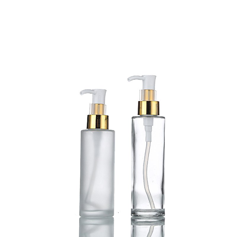 50ml 80ml 100ml 120ml Frosted Slim Cylinder Oil Lotion Pump Room Spray Glass Bottle With Gold and Silver Cap