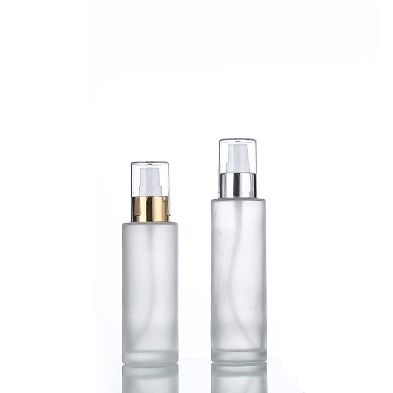 50ml 80ml 100ml 120ml Frosted Slim Cylinder Oil Lotion Pump Room Spray Glass Bottle With Gold and Silver Cap
