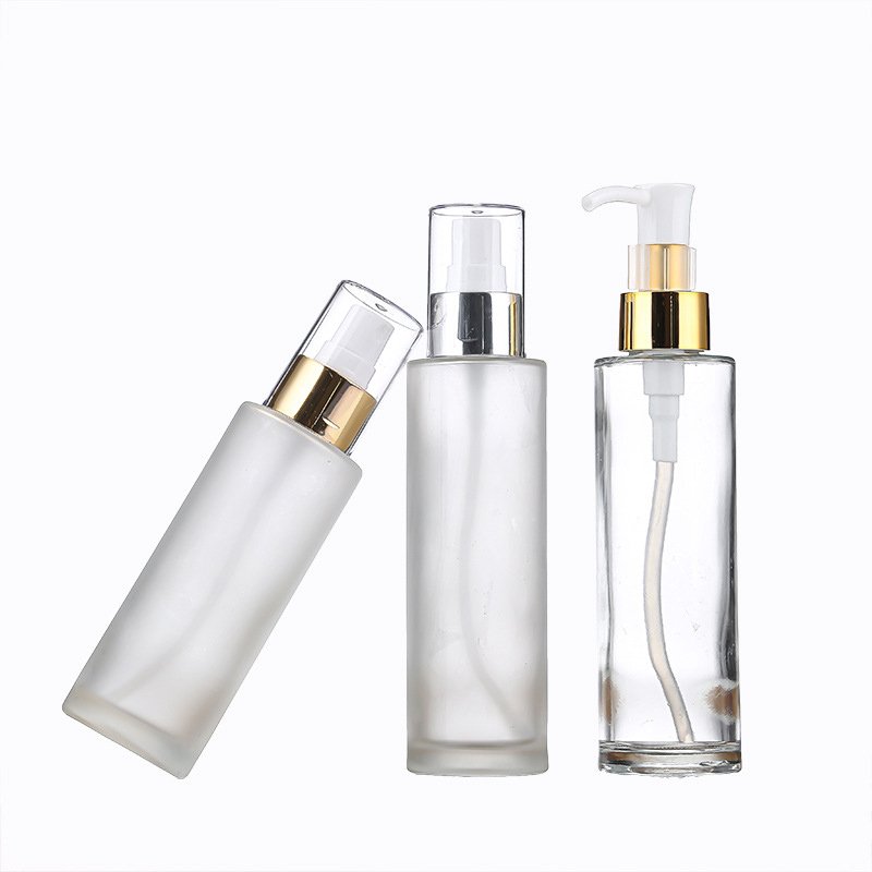 50ml 80ml 100ml 120ml Frosted Slim Cylinder Oil Lotion Pump Room Spray Glass Bottle With Gold and Silver Cap