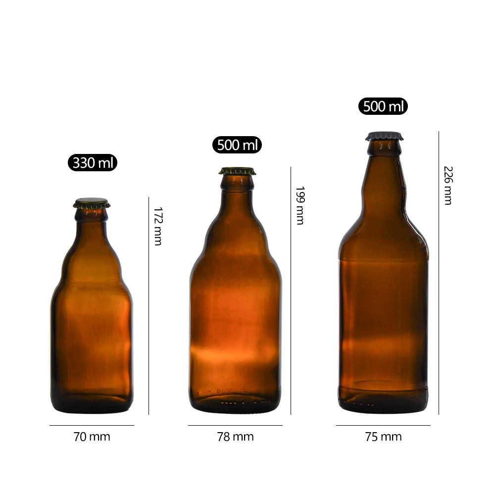 330ml 500ml Hot Selling Amber Glass Bottle Beer Bottle with Crown Cap for Beer Carbonated Drinks