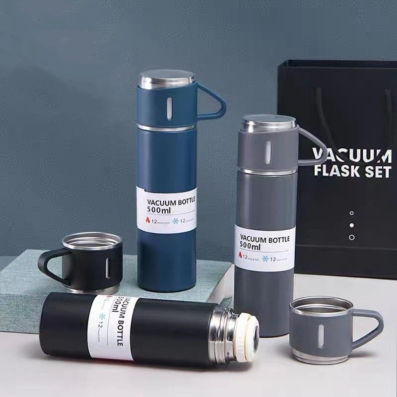 Double Wall Business Gift Vacuum Cup 500ml Stainless Steel Flask Set 500ml Drinking Water Bottle
