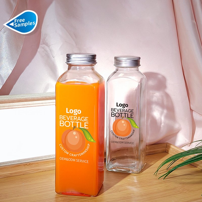 8oz 12oz 16oz 250ml 350ml 500ml Clear French Beverage Square Glass Bottle Cold Press Fruit Juice Bottles With Airtight Screw Cap