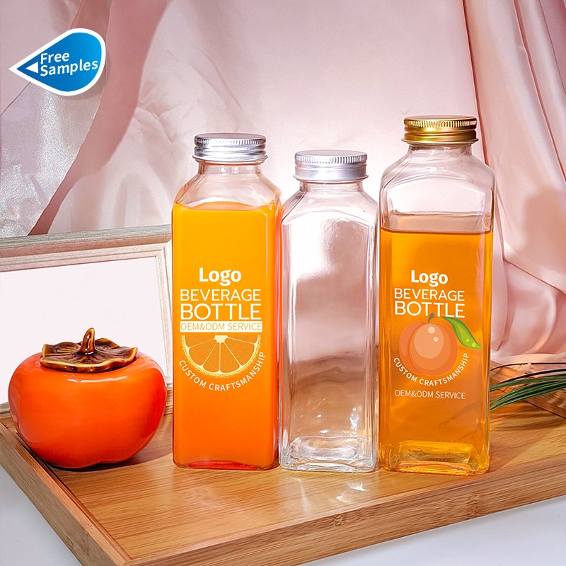 8oz 12oz 16oz 250ml 350ml 500ml Clear French Beverage Square Glass Bottle Cold Press Fruit Juice Bottles With Airtight Screw Cap