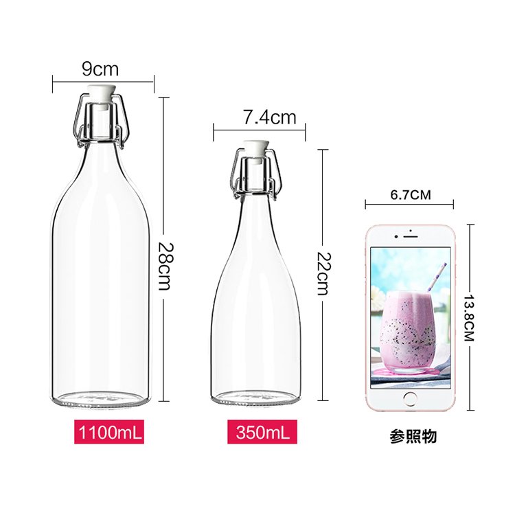 Custom Logo Empty Clear Drinking Beverage Beer Glass Bottles 1 Liter With Swing Top Lid