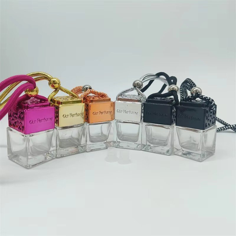 8ml Empty Square Shaped Gradient Color Perfume Hanging Car Pendant Diffuser Glass Bottle Perfume Diffuser Bottle
