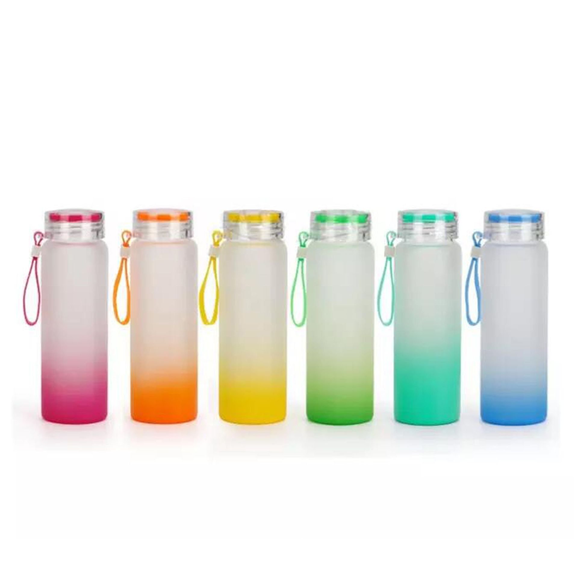 Portable Sport latest custom logo drinking ombre mixed color 17oz water glass bottle 500ml water for sublimation heat press