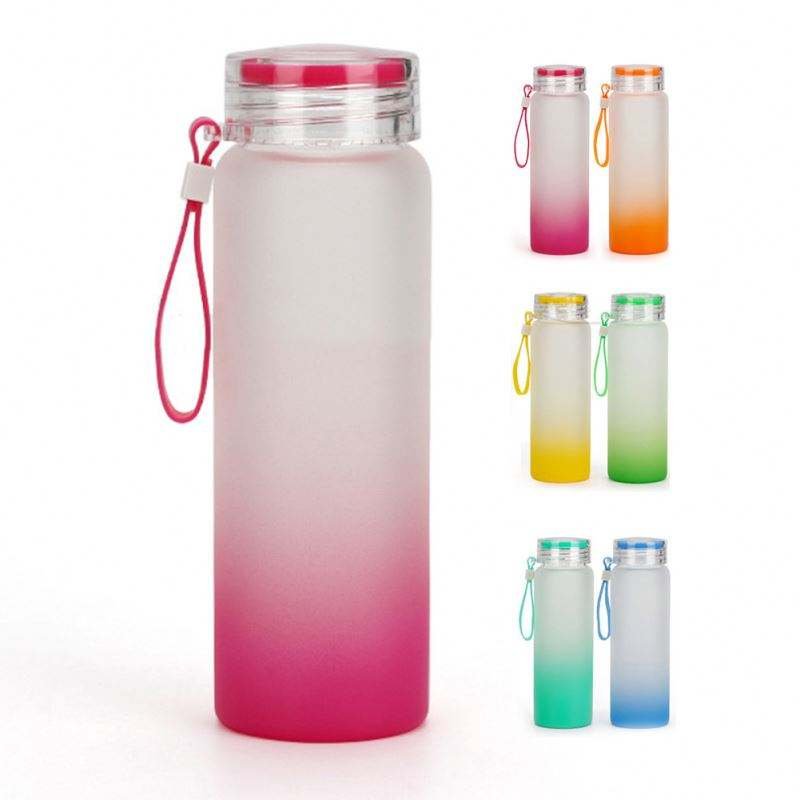 Portable Sport latest custom logo drinking ombre mixed color 17oz water glass bottle 500ml water for sublimation heat press