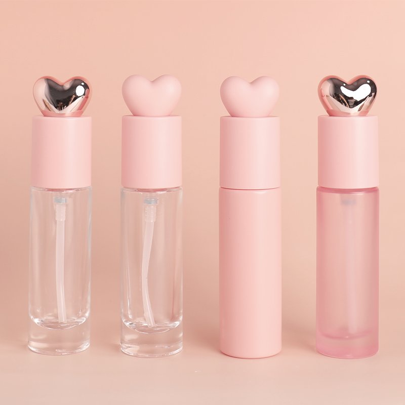 30ml heart cap pump head glass emulsion bottle can be customized cosmetic packaging glass bottles
