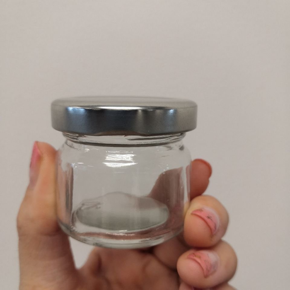 Mini honey jar 30ml, glass bottle for honey with metal cover
