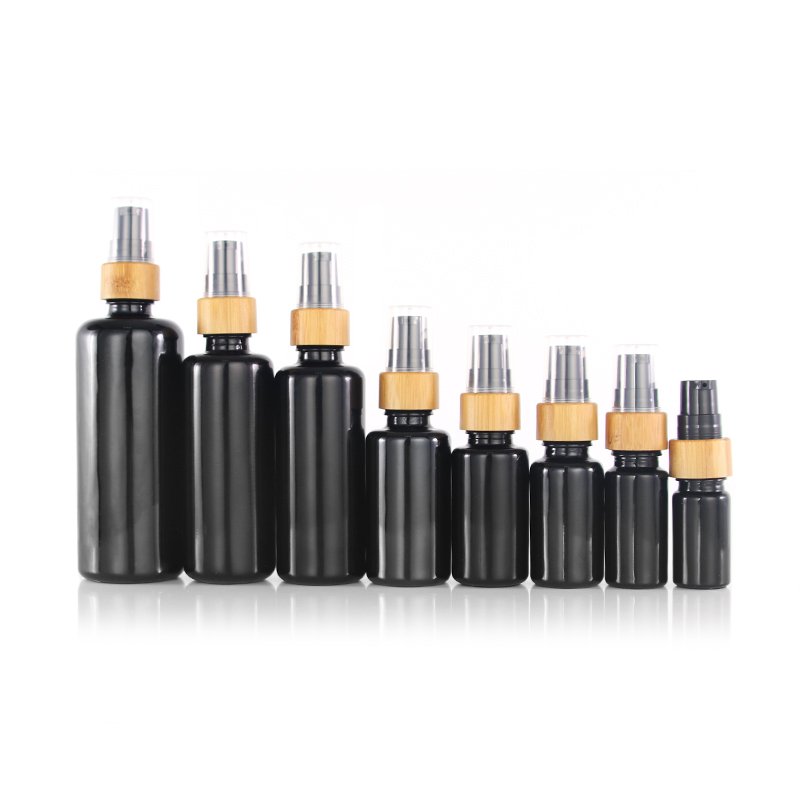 In Stock Manufacturers Black Glass Bottle Black Glass Pump Bottle Purple Glass Bottle and Jar Round Shoulder