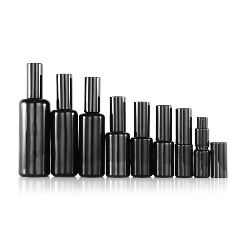 In Stock Manufacturers Black Glass Bottle Black Glass Pump Bottle Purple Glass Bottle and Jar Round Shoulder