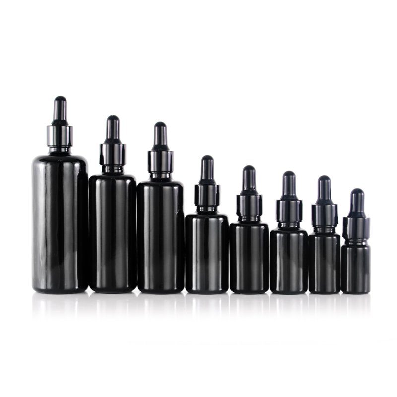 In Stock Manufacturers Black Glass Bottle Black Glass Pump Bottle Purple Glass Bottle and Jar Round Shoulder
