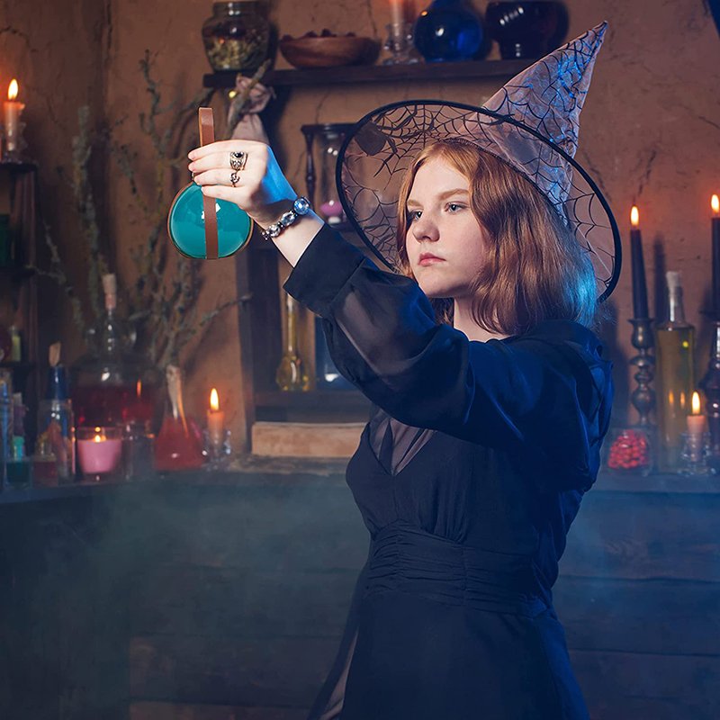 Halloween Cosplay Dark Magic Cork Potion Bottle Spherical Glass Bottle with Leather Belt Magic Potion Bottle