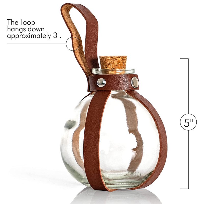 Halloween Cosplay Dark Magic Cork Potion Bottle Spherical Glass Bottle with Leather Belt Magic Potion Bottle