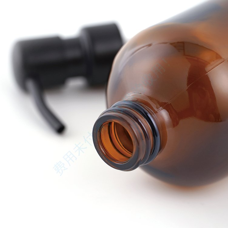 High Quality 500Ml Empty Roller Frosted Amber Glass Bottle Soap Dispenser With Black Lotion Amber Bottle Pump Supplier In China